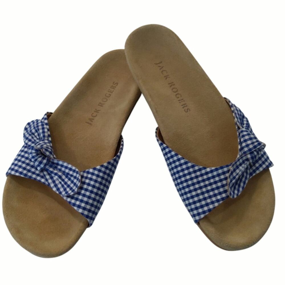 Jack Rogers Gingham knot bow slide sz 8.5 Boho Cottagecore beachy coastal chic - Picture 2 of 8